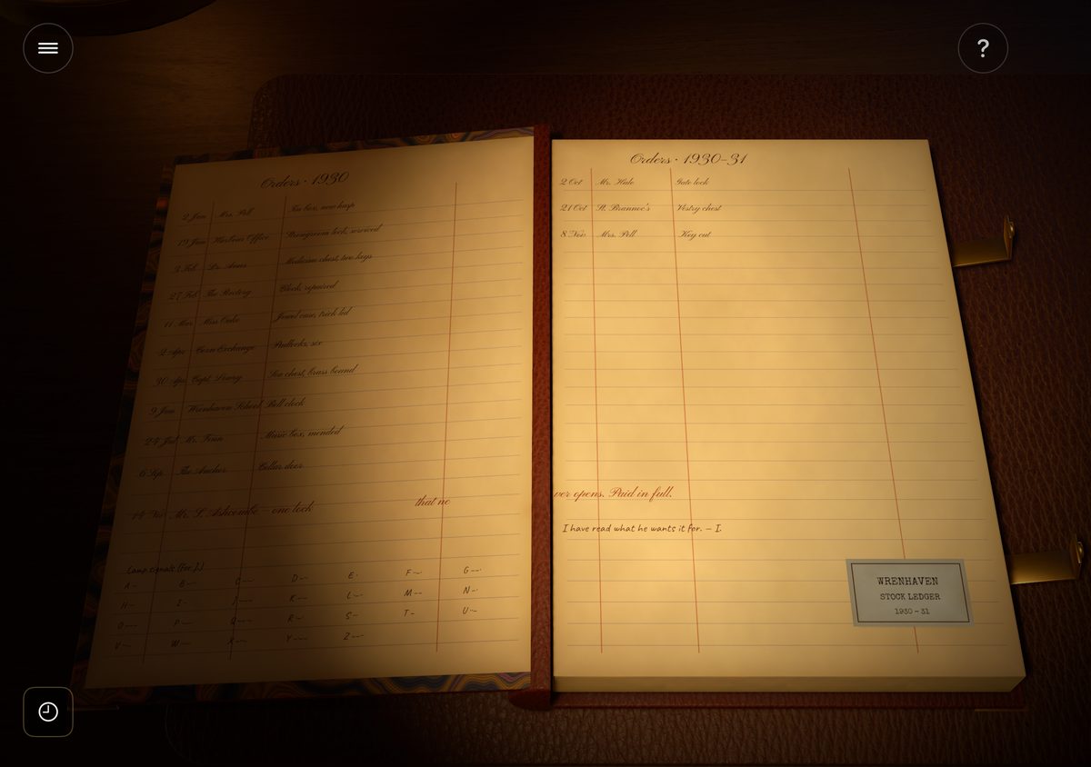 The locksmith's ledger laid flat