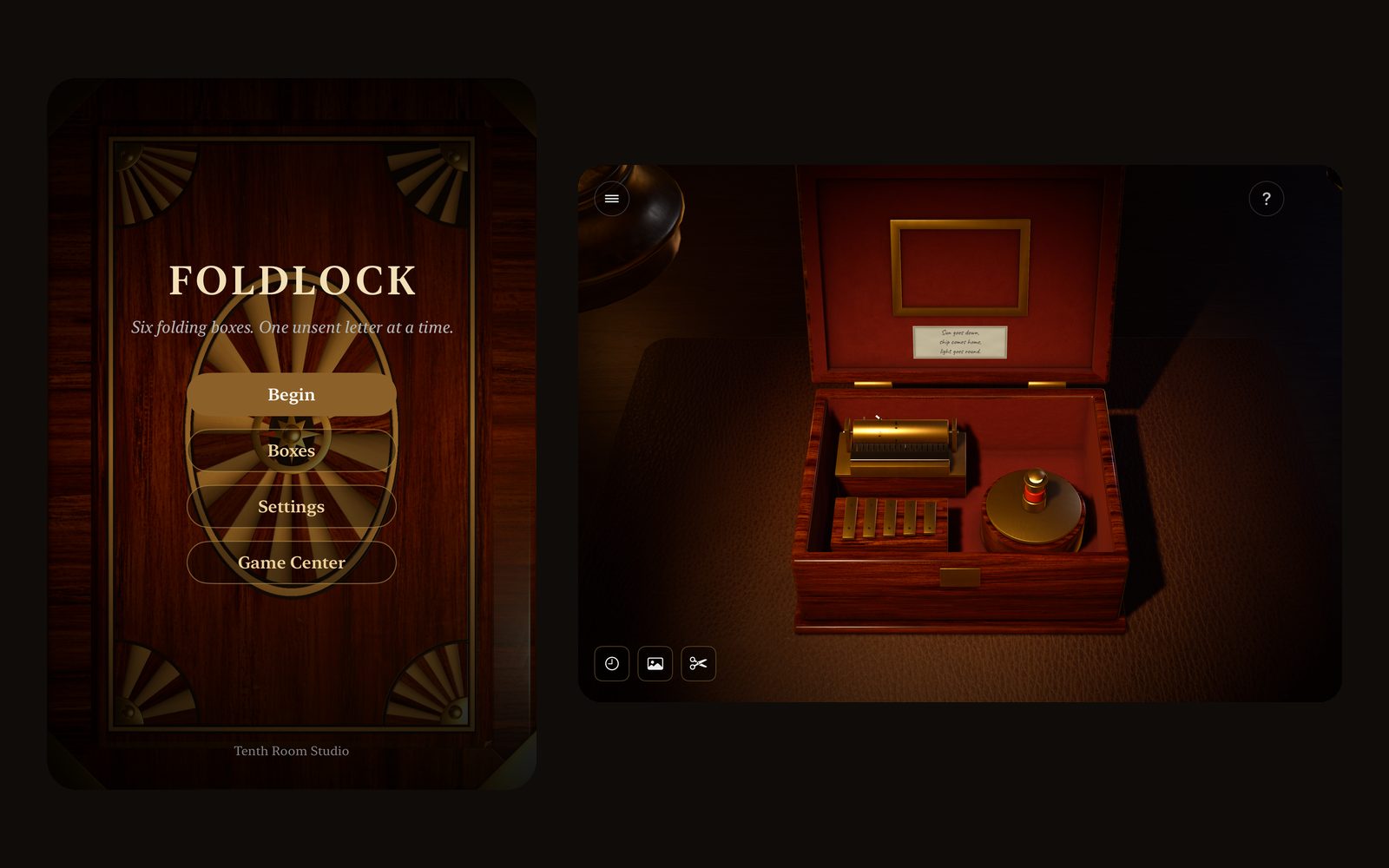 Foldlock on iPhone Duo: the title on the cover screen, and the music box open on the inside screen