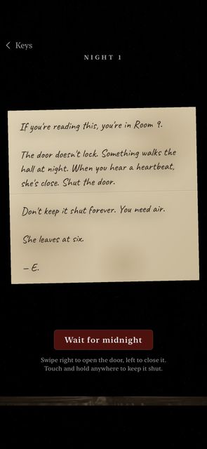 iPhone: the note slid under the door before night 1